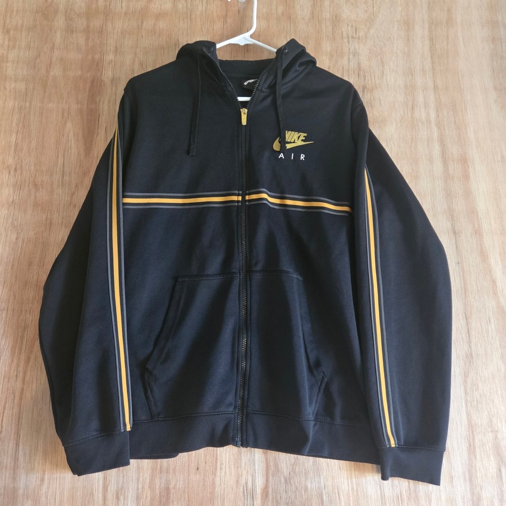 Nike Air Mens Full Zip Track Jacket Hoodie Black Gold Striped Large